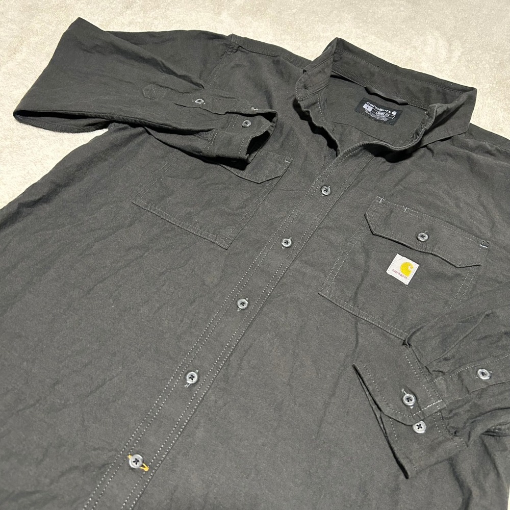Carhartt Button Down Shirt Mens L Black Loose Fit Long Sleeve